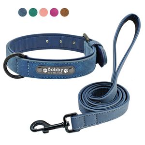 Anpassade hundkrage Läder Personlig Pet Tag Collar Leash Lead For Small Medium Large Dogs Pitbull Bulldog Pugs Beagle 240508