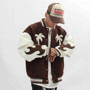 Men's Jackets Mens Jackets Fashion Bomber Jacket Brown Baseball Mens Hip Hop Embroid Winter Varsity Palm Tree Streetwearf2ne