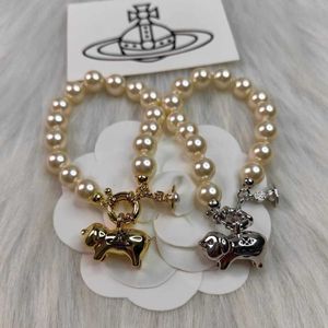 Designer Westwood Lucky Pig Saturn Pearl Bracelet feminino doze zodíaco