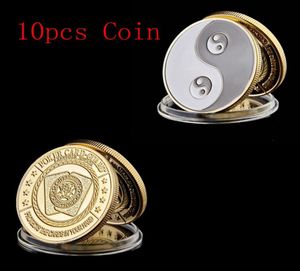 10PCS Chinese Tai Chi Craft Black White Taoism Sign Ancient Eight Diagrams Gold Plated Challenge Coin7130633