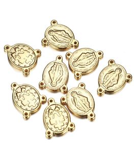 50pcslot Silvergold Farbe Edelstahl Jesus Reize für Schmuck katholische Rosenkranzstücke Oval Anhänger für DIY P6305946