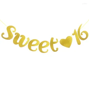 Decorazione per feste 1Set Gold Sweet 16 anni Banner Banner Boy Girl 16th Anniversary Bunting Garland Princess Forniture