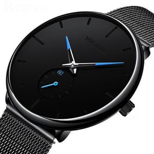 Armbandsur Donrosin Men Casual Slim Black Mesh Steel Wrist Sport Watch Fashion Mens Watches Top Quartz Relogio Masculino 307m