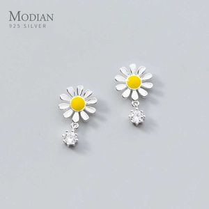 Stud Modian Womens Earrings 925 Sterling Silver Enamel Chrysanthemum Jewelry Brincos New Design Q240507