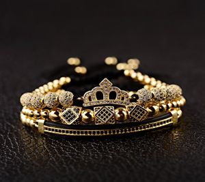 Luxury CZ King Crown Charm Men039S Copper Bead MacRame Armelets Fashion Geometric Long Tube Set ArmeletsBangles for Women Y26171691