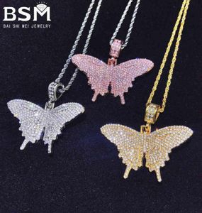 Pendant Necklaces necklace 6mm Pink Medium Butterfly Nelace with zircon men039s and women039s hip hop accessories207u3310037