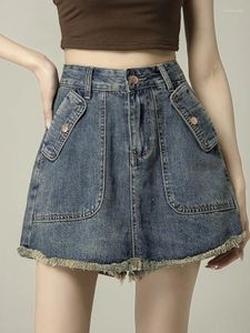 Юбки винтажные корейские высокие джинсовые шорты для мини-юбки женская сексуальная девушка разорванная женщина-стройная борьба