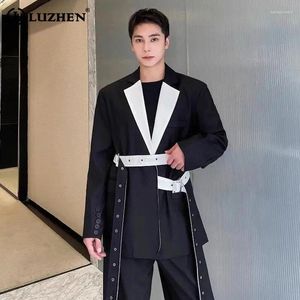 Abiti da uomo Luzhen 2024 Trendy Color Contrast Splic Design Belt Design Decorate Elegant Casual Blazer Jacker High Street Coat LZ2671