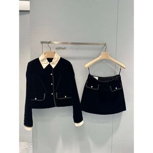tops dresses for woman Ann Revan Hepburn style black velvet satin patchwork small fragrant top A-line skirt