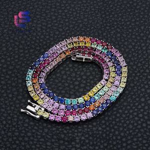 3Mm Round Synthetic Sapphire Rainbow Gemstone Necklace Multicolor Tennis Chain