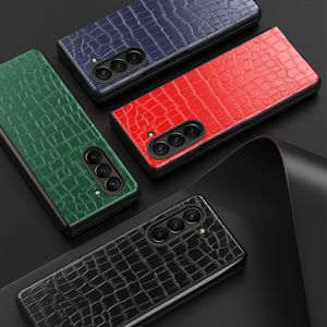 Socktät krokodilmönster lädermattfodral för Samsung Galaxy Z Fold 5, Fold 4, Fold3, 2, Slim Lightweight Phone Cover
