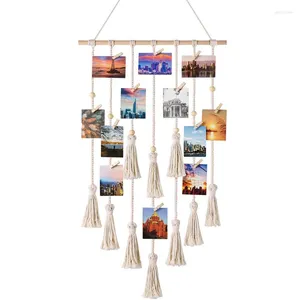 Decorative Figurines Hanging Po Display Macrame Wall Pictures Frame Holder With 25 Clips Bohemian Decor Boho Home Office Room Decoration
