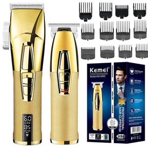 Hårtrimmer Kemei Professional Hair Clipper för män Justerbart elektriskt skägg Hårtrimmer Laddningsbar frisör Maskin med trådlöst metallhandtag T240507