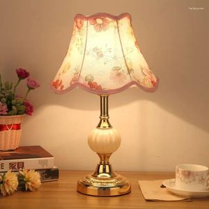 Table Lamps European Style Simple Glass Desk Lamp Retro Classic Bedroom Bedside Wrought Iron Fabric System Light Luxury