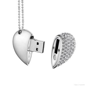 100 Capacidade real Crystal Heart USB 20 Flash Drive Memory Stick 16GB128GB Pendrive com colar3451138