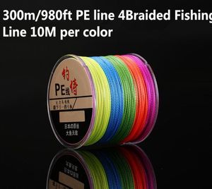 300m980ft PE Line 4braided Pishing 10m por cor Multicolor 10100lb Teste para água salgada Higrade Desempenho de alta qualidade1302686