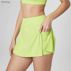 Skirts Solid Color Sports Tennis Skirts Women Gym High Waist Fitness Shorts Skirt With Pocket Sexy Running Leisure Mini Skirt Y240508