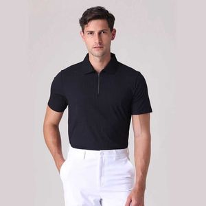 Herr t-shirts nya Azureway Jersey Mens Quick Torking Short Slved Lapel Top Summer Half Zip Sports Polo Shirt Högkvalitativ Y240506