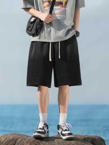 Men's Shorts 2024 New Heavy Cotton Summer Mens Shorts Gradient Color Sportswear Drawstring Men Short Sweatpants Loose Straight Casual Shorts H240508