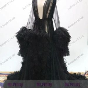 Festklänningar sexiga se genom svarta ruffles tyll långa prom klänningar mantel för moderskapsskytte puffy plus size tiered gravid klänning vestido