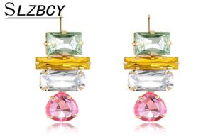 New Fashion Tassel Crystal Drop Earrings Stitching Gold Color Long Dangle Earring For Women Wedding Statement Jewelry2370022