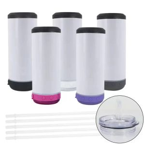 UPS chegadas Novo 16oz 4 em 1 sublimação alto -falante bluetooth lata mais refrigerador parede dupla de aço inoxidável smart wireless scretblers tumblers personalizados presente z 5.8