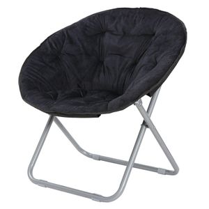 Uteplatsbänkar Portable Folding Saucer Chair Soft Faux päls w/ Metal Frame för vardagsrum Black Drop Delivery Home Trädgårdsmöbler ut Otidd