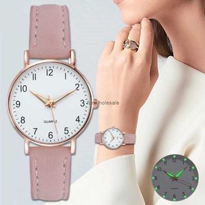 New simple digital luminous watch for male and female students Small fresh frosted leather casual Womens quartz