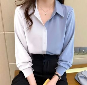 長袖シャツの女性ブラウスベーシックウーマン服のシャツシャツラップトップパッチワークトップオフィスレディースブラウスシャツ