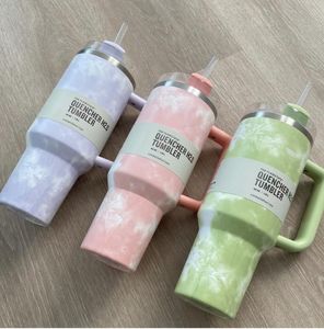 PC DHL OZ H Tye Dye Mugs Cups Rostfritt stål Tumblers Termisk isolerad oz nd -generation med handtagslock och sugrör med stor kapacitet