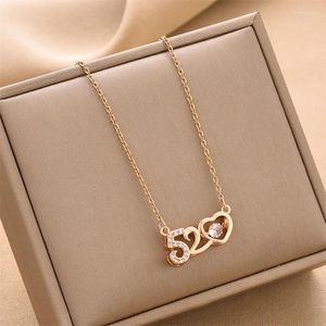 Pendant Necklaces Fashion Simple Titanium Steel Lock Bone Chain Jewelry Accessories Jumping Crystal Heart 520 Necklace Women Lover Gift