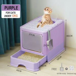 Boxes Large Space Cat Litter Box Fully Enclosed and Foldable Front Entry & Top Exit Drawer Type Covered Litter Box Easy to Clean