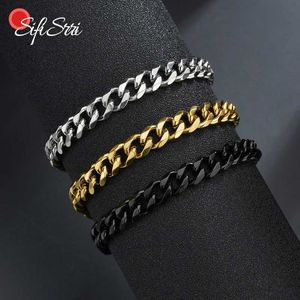 Chain Sifisri Punk Mens 3/5/7mm Stainless Steel Curled Cuban Chain Bracelet Gold Solid Chain Neutral Watch Jewelry Gift J240508