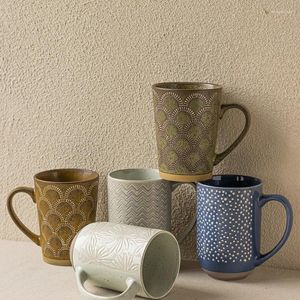 Mugs Large-capacity And High-cup Retro Ceramic Mug Embossed European Couple Exquisite Teacups.