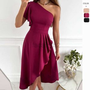 Casual Dresses Designer Dress Women's New Solid Shoulder Slim Fit Mid length Irregular Hem Dress Plus size Dresses