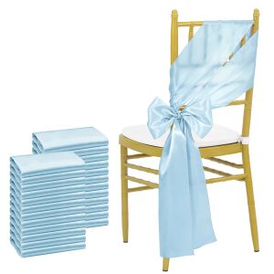 Sashes 24st 17x275cm Sky Blue Satin Chair Sashes Bows Stol Cover Ribbons For Wedding Banket Party Baby Shower Event Decorations