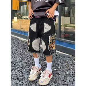 Men's Shorts Street trend hip-hop couple ins trendy brand embroidered tassels high street denim shorts H240508