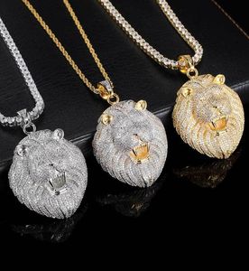 Hiphop full diamond lion head pendant copper inlaid zircon personality men039s necklace jewelry7374846