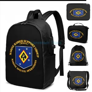 Rucksack lustiger Grafikdruck USMC Marine Raider Support Group USB -Ladung Männer Schultaschen Frauen Bag Travel Laptop