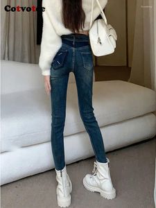 Women's Jeans Yitimuceng High Waisted For Women Fashion Skinny Vintage Blue Pencil Pants Mom Full Length Y2k Denim