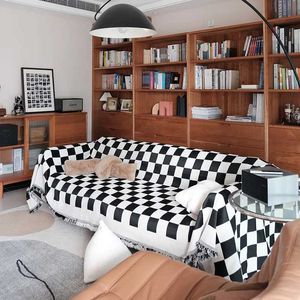 Blankets Retro Checkerboard Chessboard Grid Throw Blanket Tapestry Tassel Two Side Bedspread Outdoor Camp Beach Towels Sofa Chair Cover