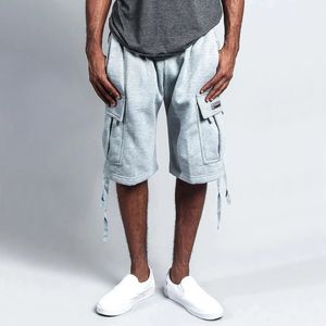 Streetwear Vintage Shorts Męskie modne plastry koronkowe kieszenie proste krótkie spodnie dla mężczyzn Summer Casual Dripstring Shorts 240507