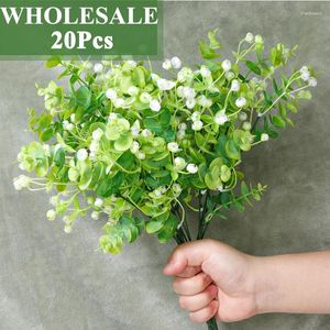 Decorative Flowers Wholesale 20pcs Artificial Eucalyptus Bud Wedding Bouquet Green Fake Plants DIY Flower Home Party Table Vase Decoration