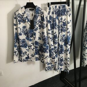 Pijamas de impressão retrô Conjunto de camisas casuais femininas calças de lapela de lapido de sono