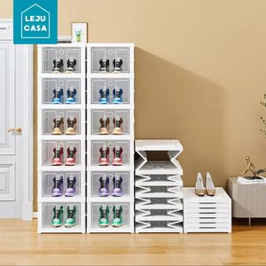 Organizador de sapatos Caixas de armazenamento plástico dobrável para tênis de tênis empilhável à prova de poeira gabinete transparente Sapatos de várias camadas 240508