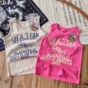 Fashion Kids Cartoon Cartão Impresso T-shirt Designer Girls Badge Cotton Cotton Collet Summer Children Children Top Z8015 sem mangas Z8015