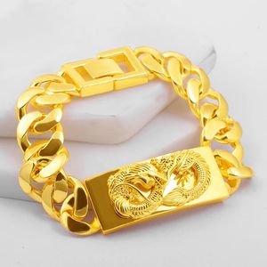 Pure Gold 18K Color Original Armband för män med fyrkantig drake pendellarmband Bangle Wedding för fest Bankett smycken gåva 240508