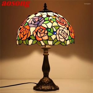 Table Lamps AOSONG Tiffany Lamp For Bedroom Contemporary Creative Flower Figure LED Light Home