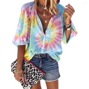 Women's Blouses Spring Colorful Tie Dye Print Shirt Summer Trendy Fashion Women Y2k Tops Street Casual Oversized Blouse Soft Harajuku