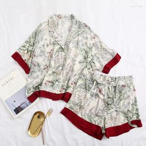 Kobietowa odzież snu Summer Ice Silk Kolor piżamowy garnitur w garniturze z krótkim rękawem szorty nocne wygodne damskie odzież domowa Zestaw odzieży domowej